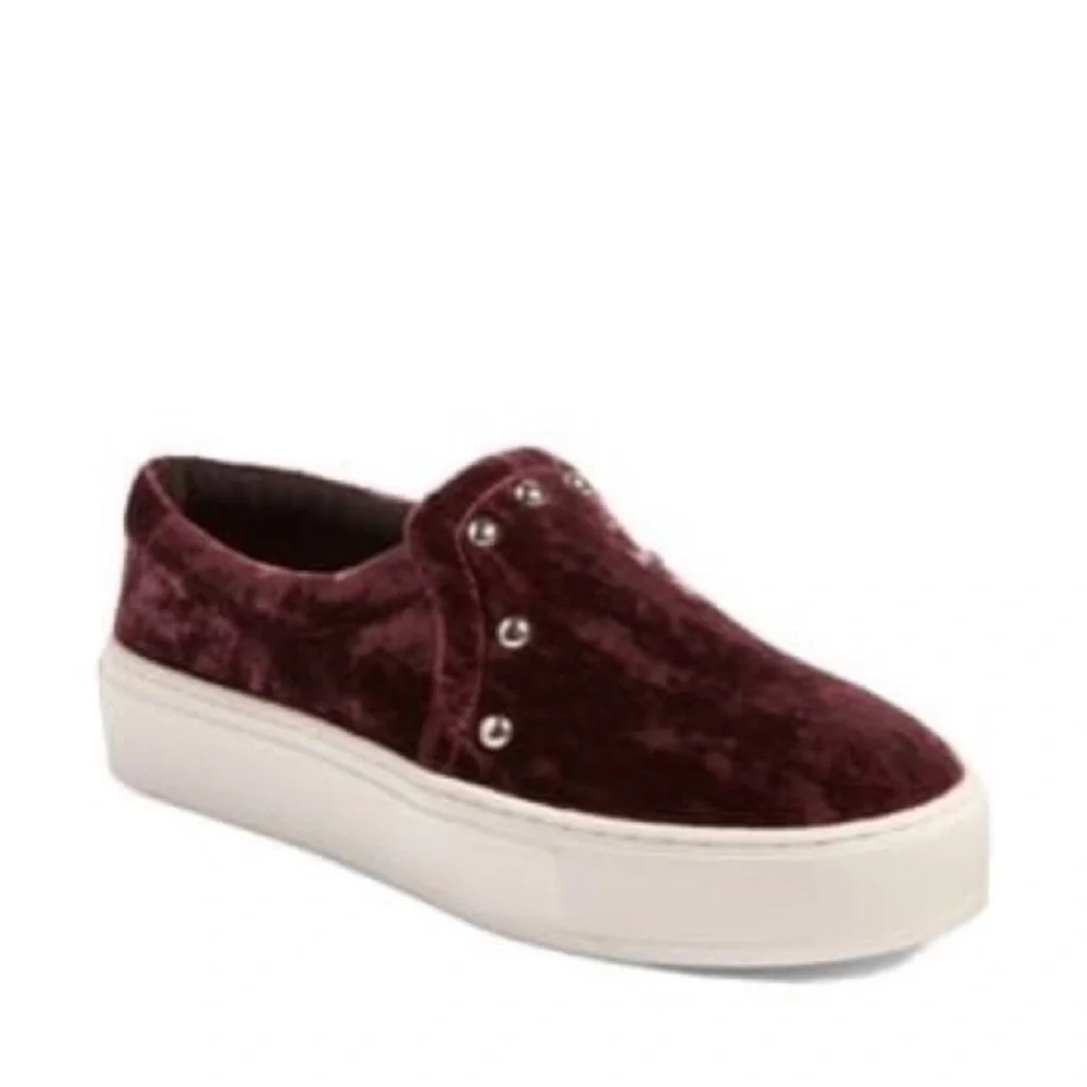 NOELLE Rebecca Minkoff Maroon Velvet‎ Studded Slip On Platform Sneaker